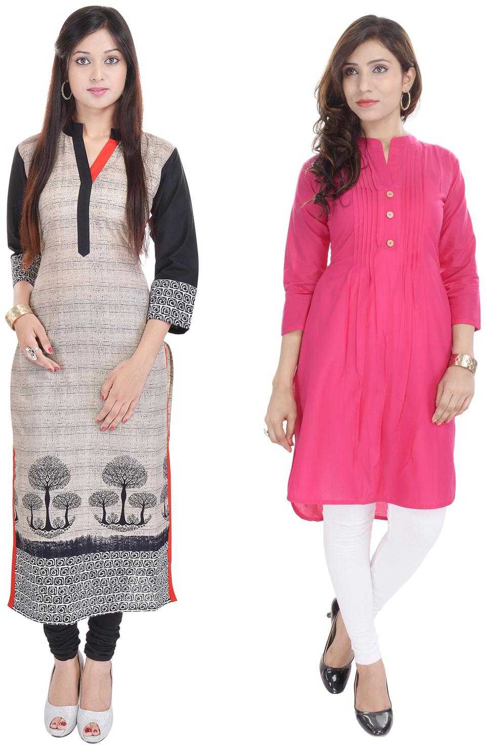 

Set of 2 multi colored cotton straight kurta