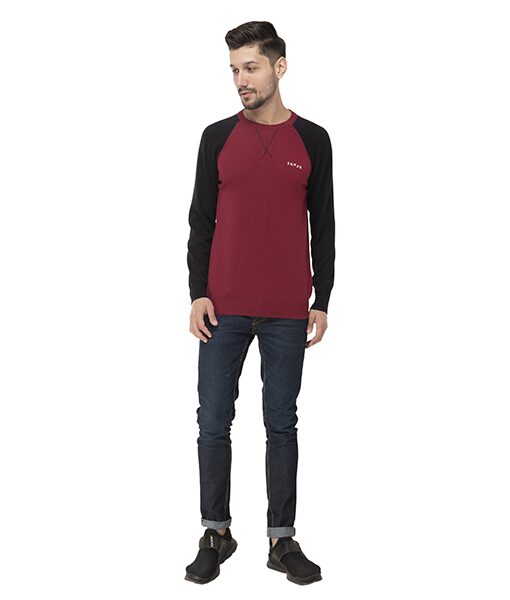 

Seven Men Maroon Black Round neck Pullover