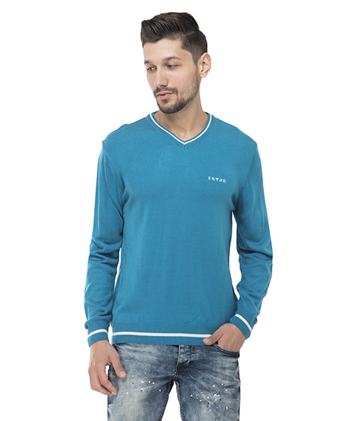 

Seven Men Blue V neck Pullover