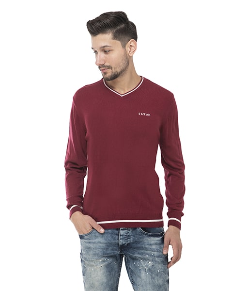 

Seven Men Maroon V neck Pullover
