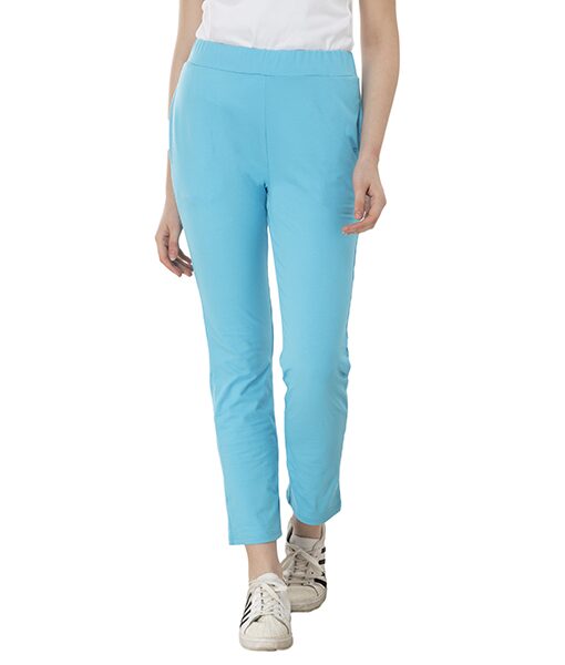 

Seven Women Cotton Solid Blue Pant