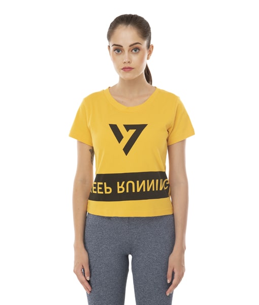 

Seven Women Yellow Regular fit Round neck Cotton T shirt