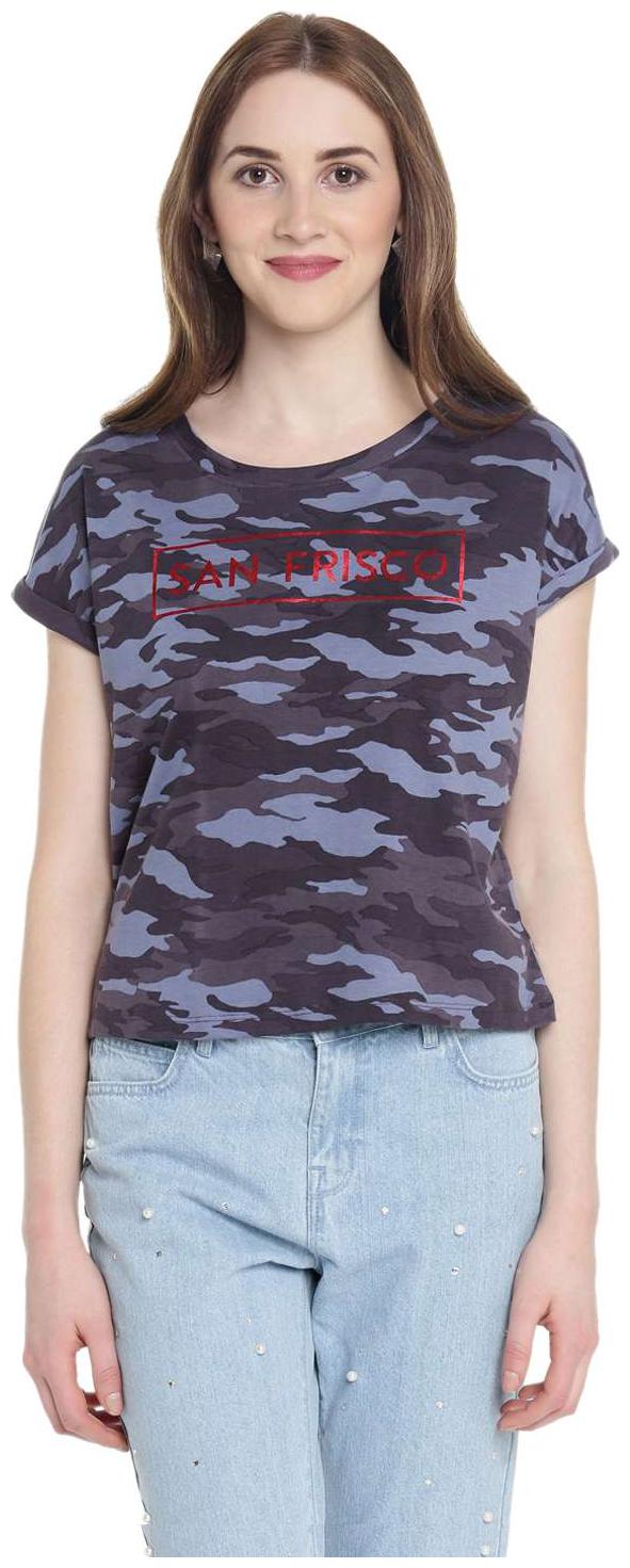 

SF Jeans By Pantaloons Women Blue Regular fit Round neck Cotton T shirt