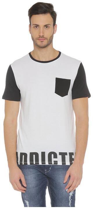 SF Jeans By Pantaloons Men's Slim Fit Round Neck Printed T-Shirt - White