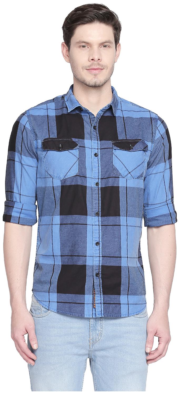 

SF Jeans By Pantaloons Men Blue Checked Slim Fit Casual Shirt
