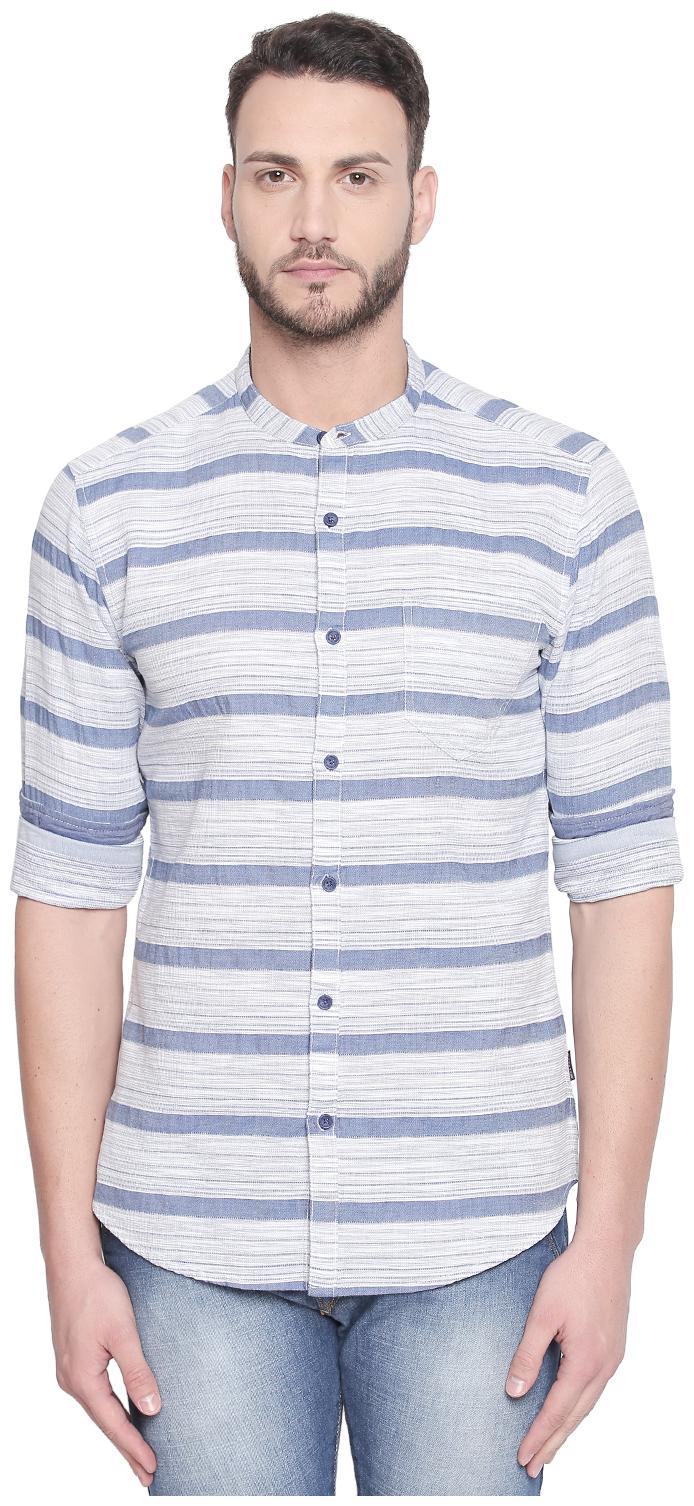 

SF Jeans By Pantaloons Men Blue Horizontal Stripes Slim Fit Casual Shirt