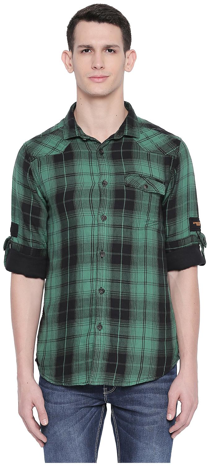 

SF Jeans By Pantaloons Men Green Checked Slim Fit Casual Shirt