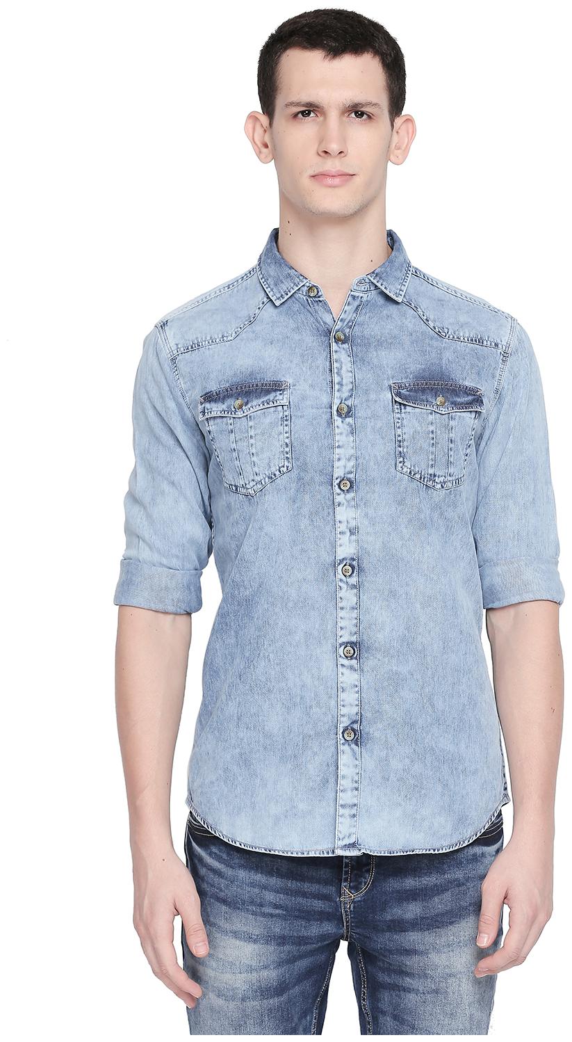

SF Jeans By Pantaloons Men Blue Solid Slim Fit Casual Shirt