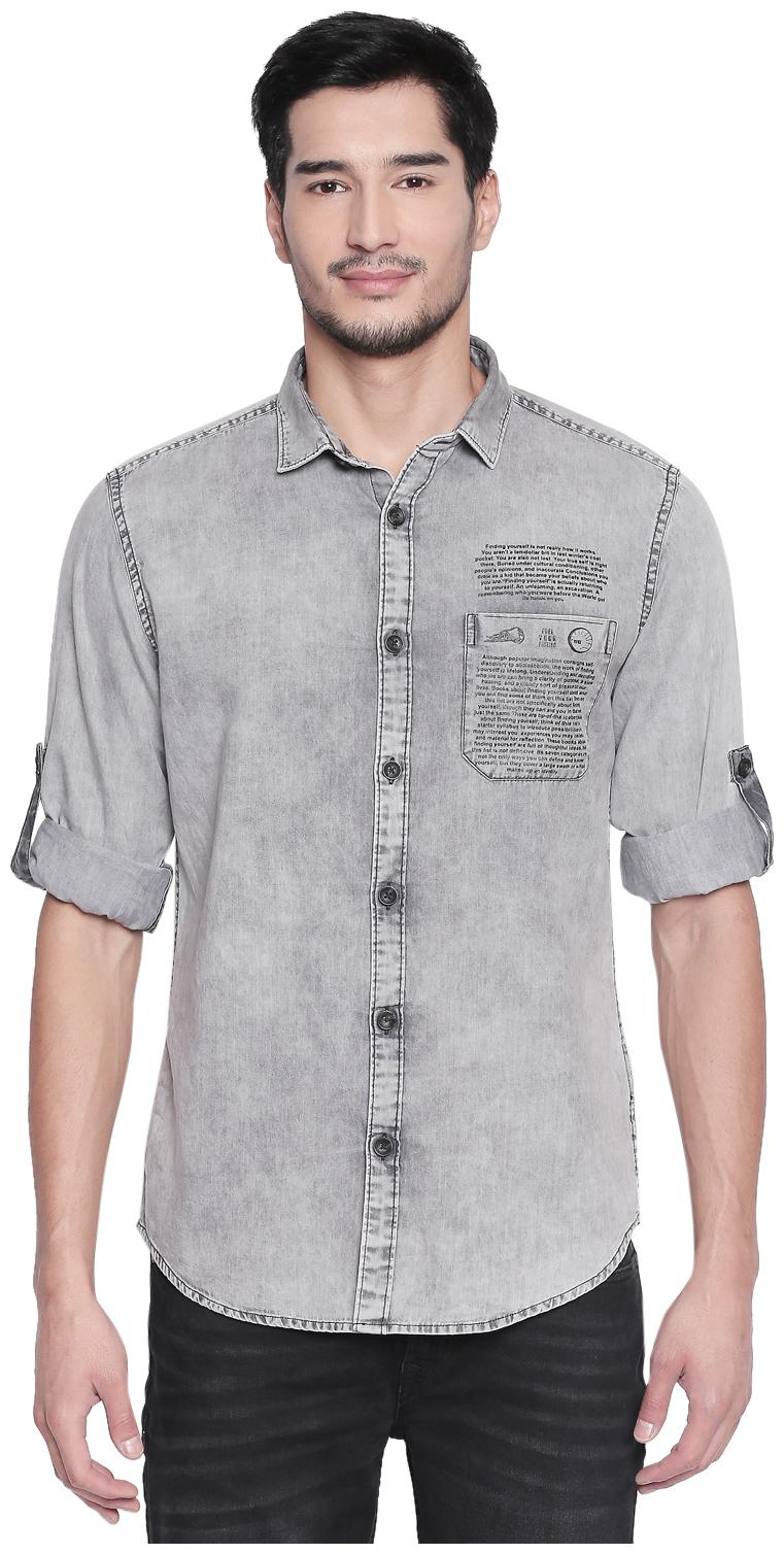 

SF Jeans By Pantaloons Men Grey Solid Slim Fit Casual Shirt
