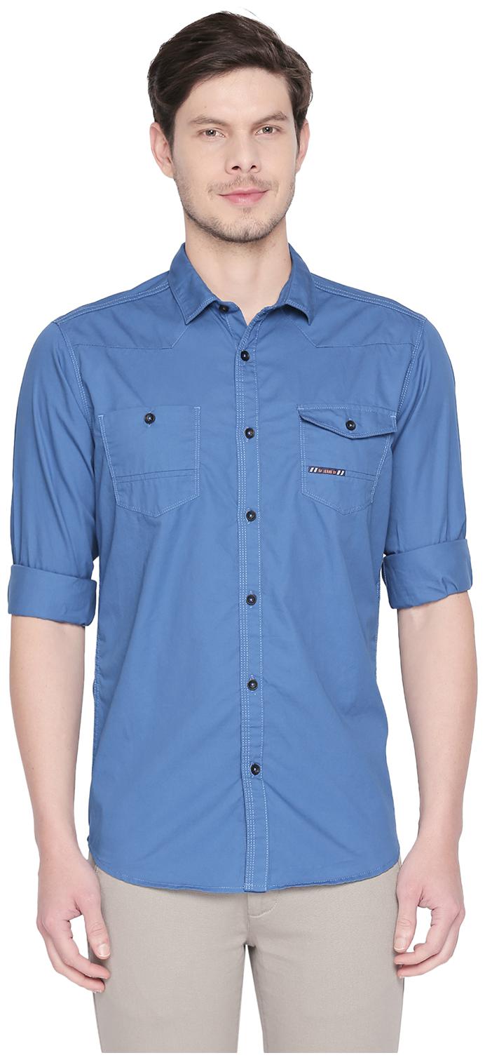 

SF Jeans By Pantaloons Men Blue Solid Slim Fit Casual Shirt