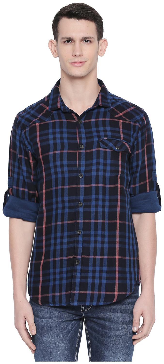 

SF Jeans By Pantaloons Men Blue Checked Slim Fit Casual Shirt
