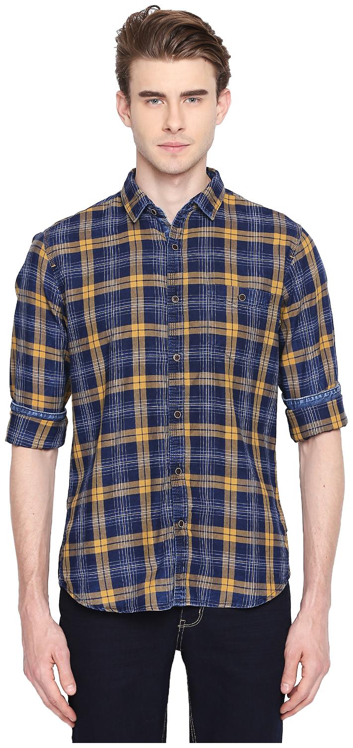 

SF Jeans By Pantaloons Men Yellow Checked Slim Fit Casual Shirt