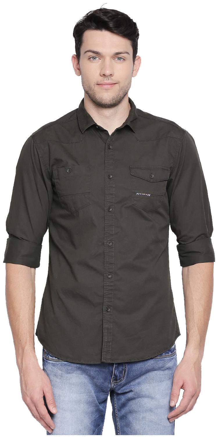 

SF Jeans By Pantaloons Men Green Solid Regular Fit Casual Shirt