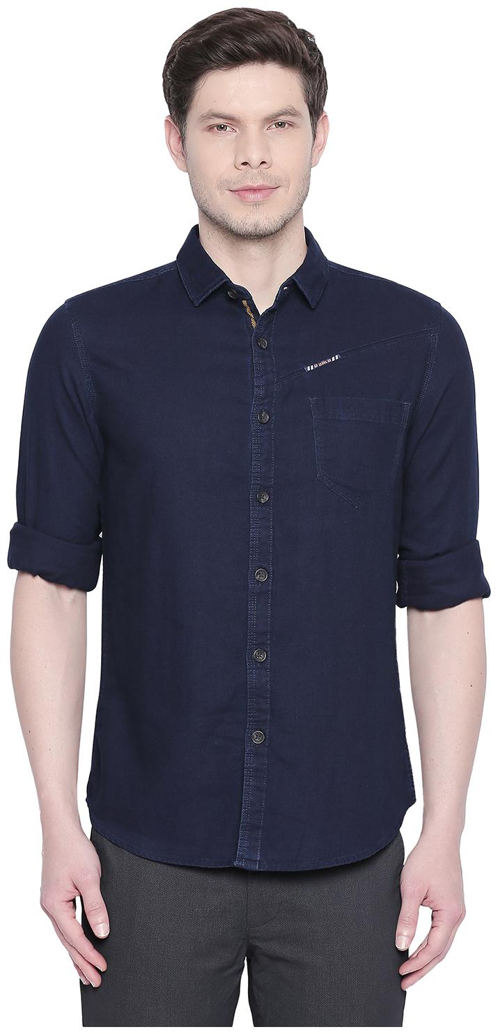 

SF Jeans By Pantaloons Men Blue Solid Slim Fit Casual Shirt