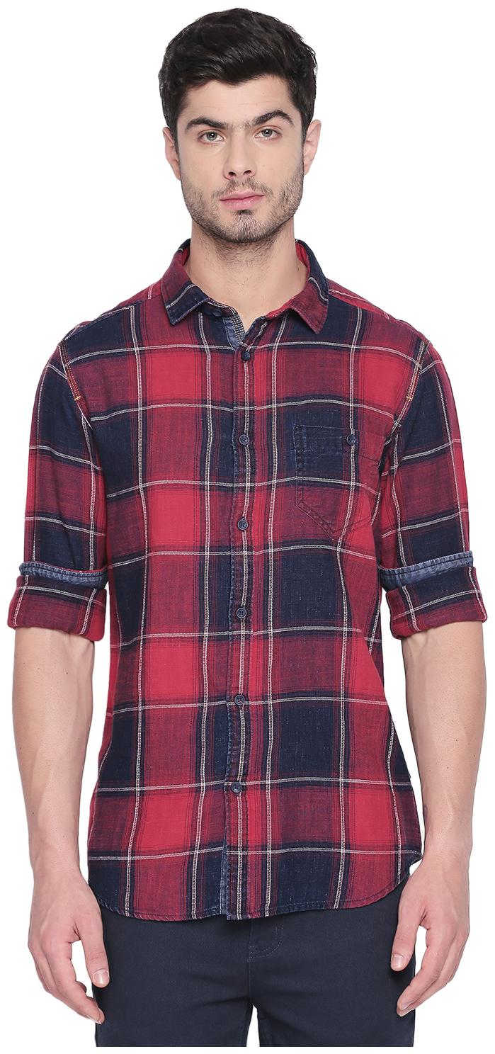 

SF Jeans By Pantaloons Men Orange Checked Slim Fit Casual Shirt