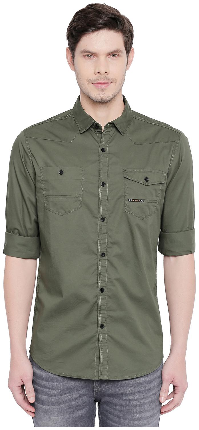 

SF Jeans By Pantaloons Men Green Solid Regular Fit Casual Shirt