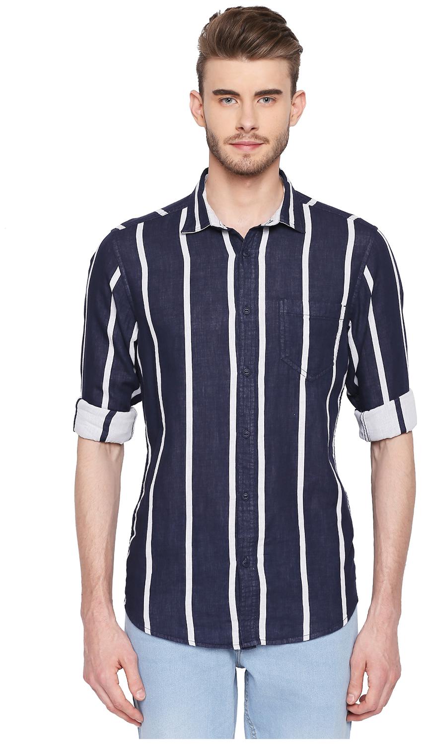 

SF Jeans By Pantaloons Men Blue Vertical Stripes Slim Fit Casual Shirt