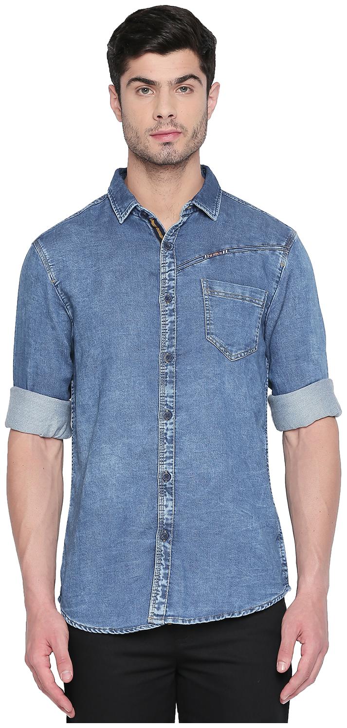 

SF Jeans By Pantaloons Men Blue Solid Slim Fit Casual Shirt