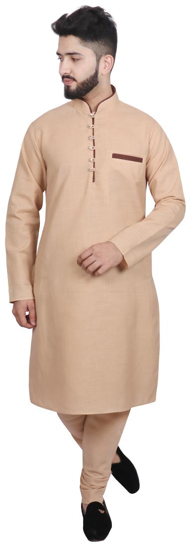 

SG LEMAN Beige Cotton Kurta Payjama Set