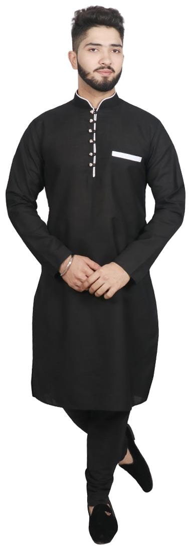 

SG LEMAN Black Cotton Kurta Payjama Set