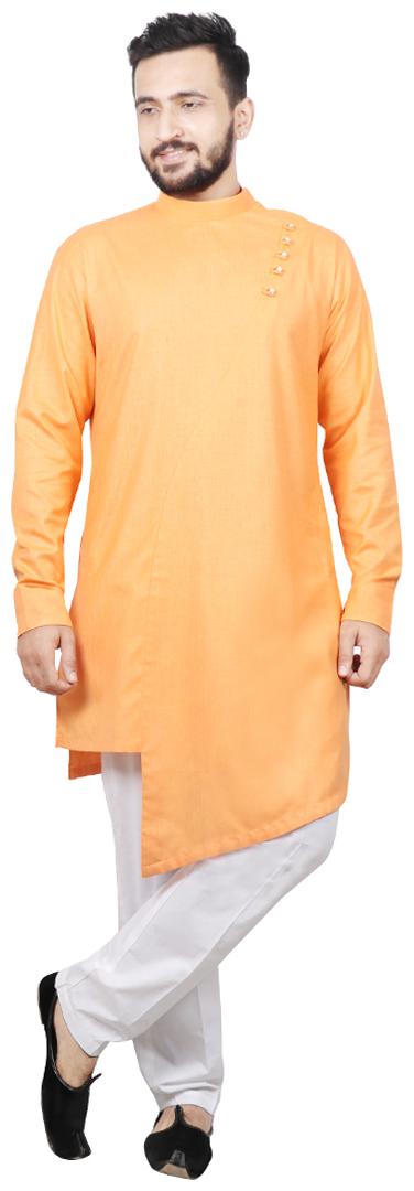 

SG LEMAN Blended Solid Kurta Pyjama Orange