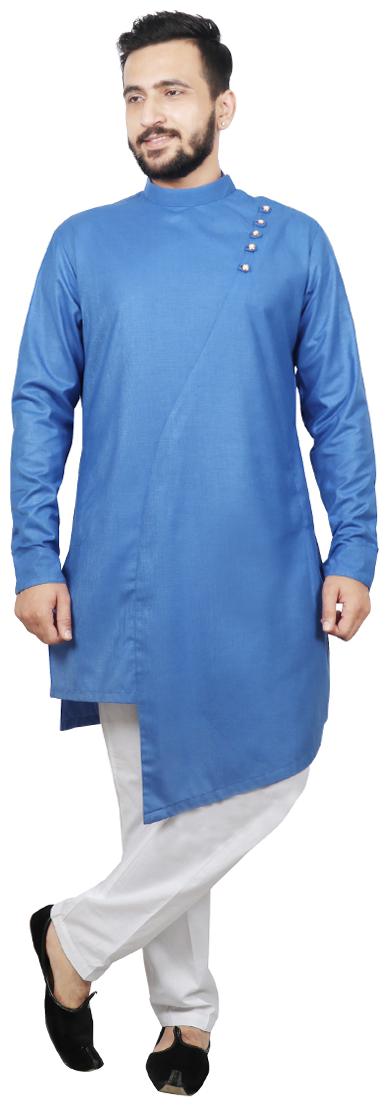

SG LEMAN Blended Solid Kurta Pyjama Blue
