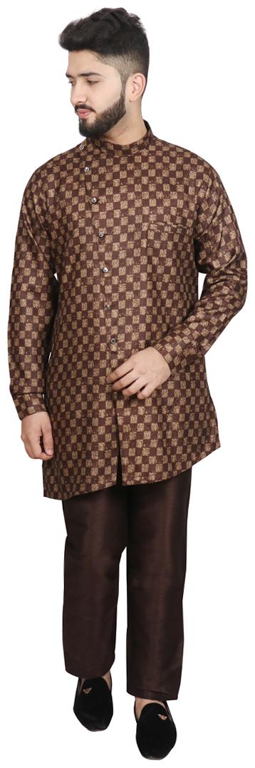 

SG LEMAN Brown Dupion Kurta Pyjama Set