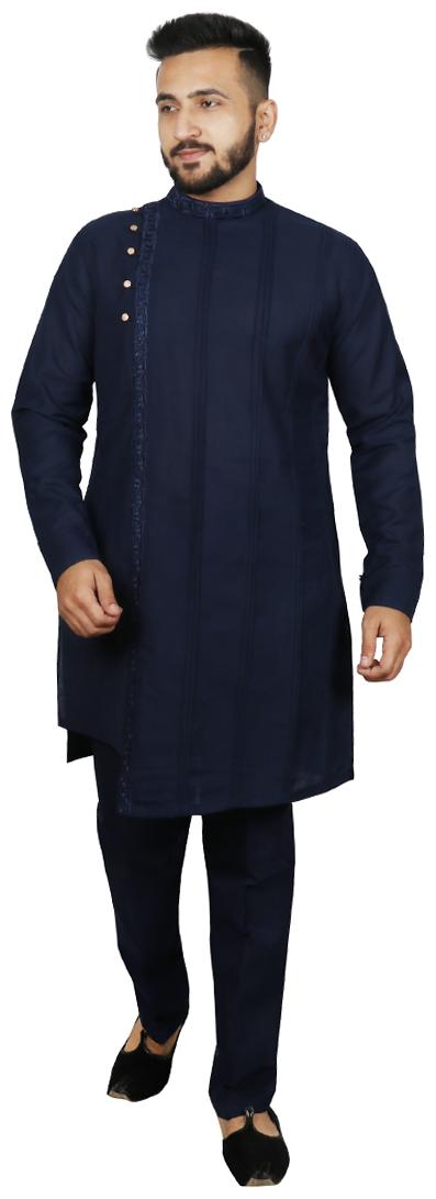 

SG LEMAN Blue Solid Kurta and Trousers