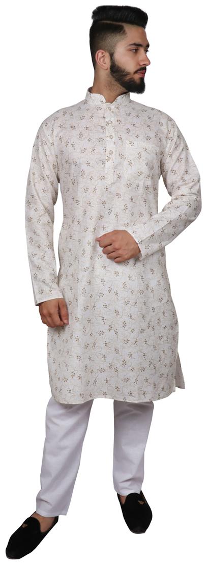 

SG LEMAN Cotton Solid Festival Cream Kurta Pyjamas