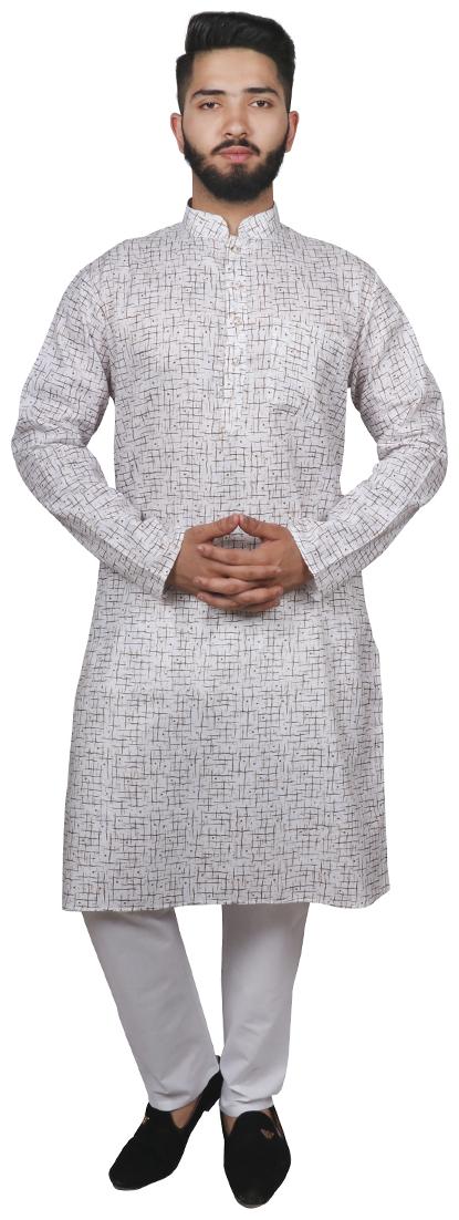 

SG LEMAN Cotton Printed Festival White Kurta Pyjamas