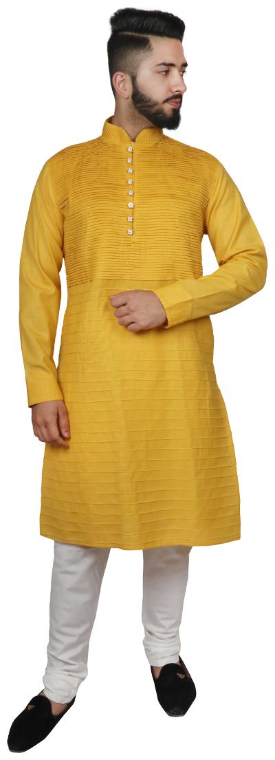 

SG LEMAN Cotton Solid Festival Yellow Kurta Pyjamas