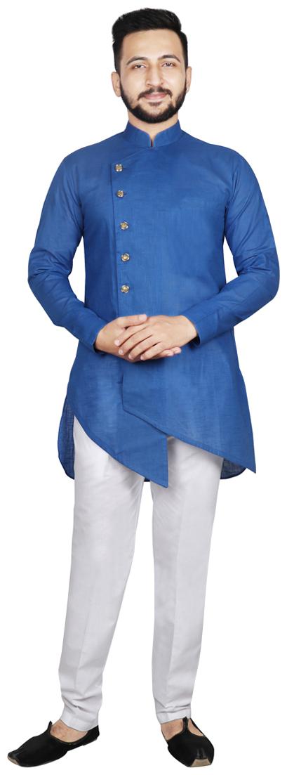 

SG LEMAN Cotton Kurta Pyjama For Men Blue White Color
