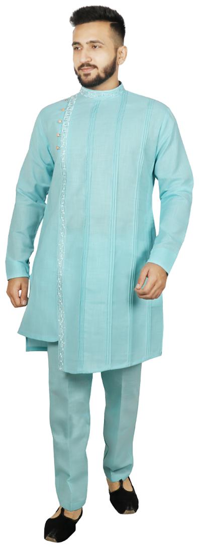 

SG LEMAN Turquoise Solid Kurta and Trousers