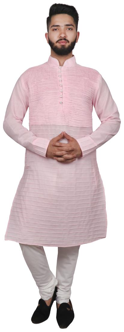 

SG LEMAN Cotton Solid Festival Pink Kurta Pyjamas