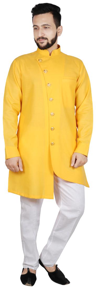 

SG LEMAN Drap Kurta with Pyjama Set For Men Yellow