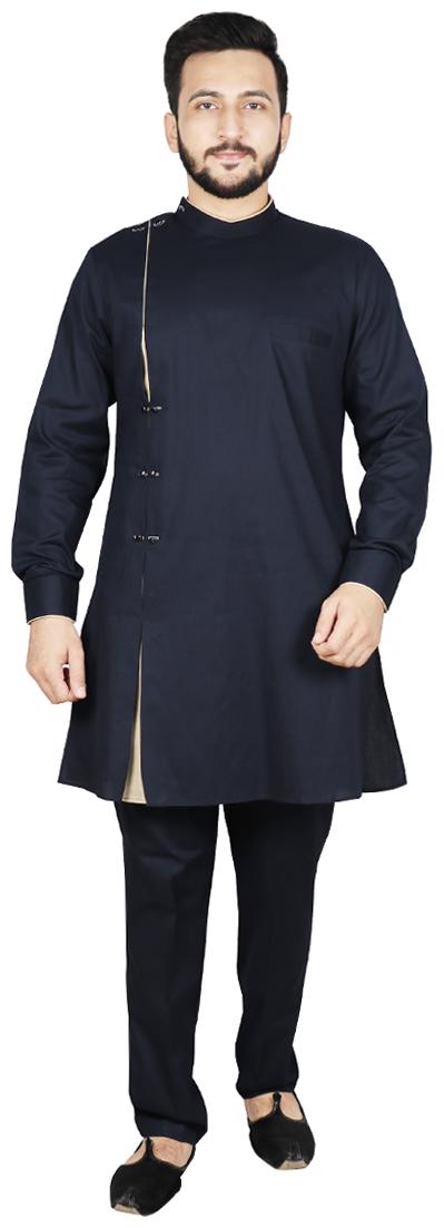 

SG LEMAN Drap Kurta with Pent Set For Men Blue color