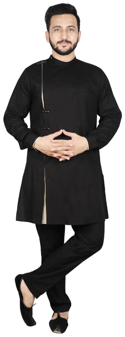

SG LEMAN Drap Kurta with Pent Set For Men Black color