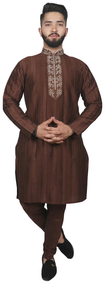 

SG LEMAN Dupion Solid Festival Brown Kurta Pyjamas