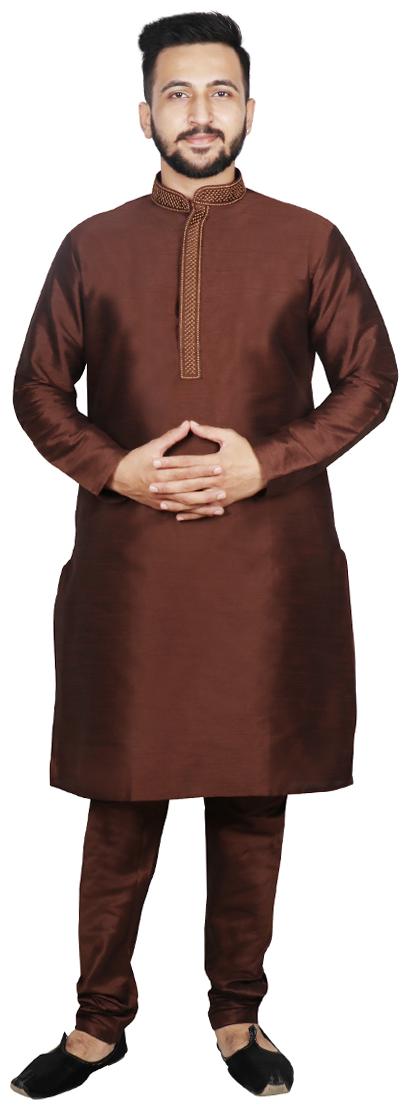 

SG LEMAN Dupion Kurta Pyjama For Men Brown Color