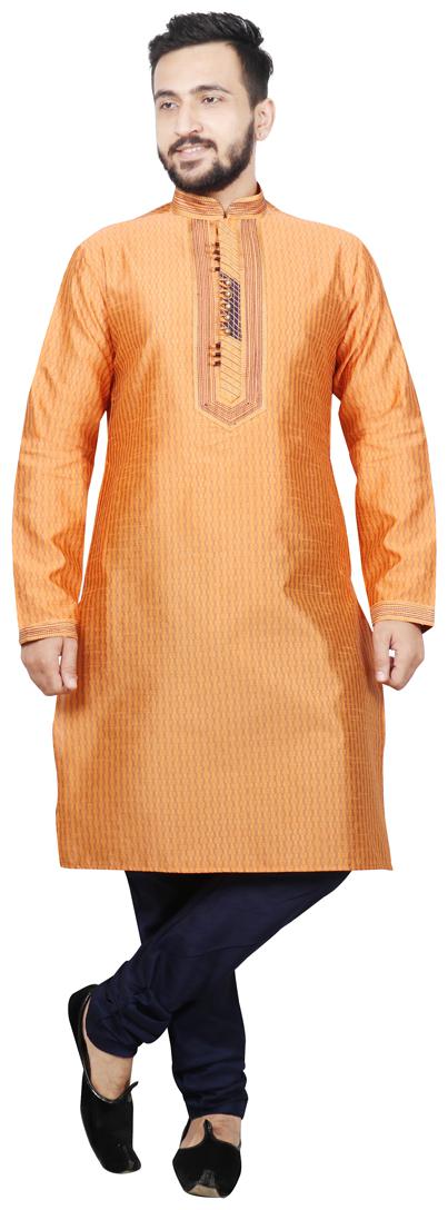 

SG LEMAN Dupion Printed Men Orange Kurta Pyjama