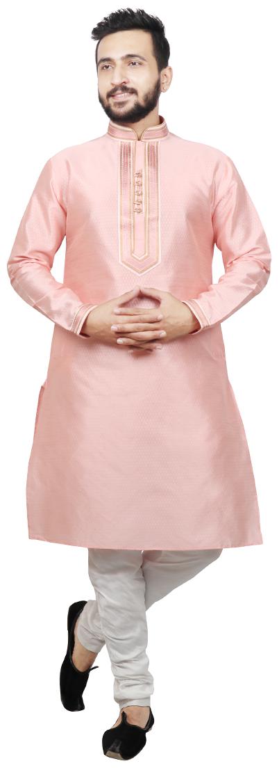 

SG LEMAN Dupion Printed Men Pink Kurta Pyjama