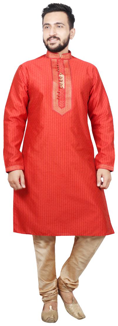 

SG LEMAN Dupion Printed Men Maroon Kurta Pyjama