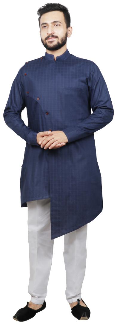 

SG LEMAN Dupion Checked Men Blue Kurta Pyjama