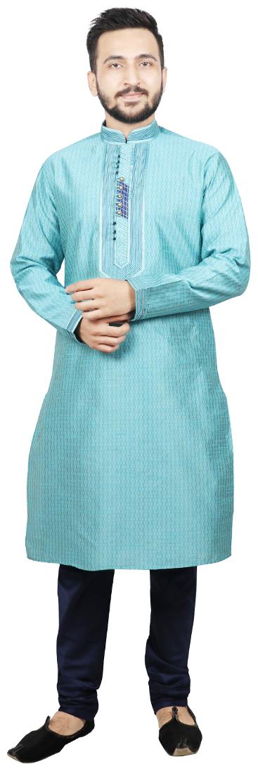 

SG LEMAN Dupion Printed Men Turquoise Kurta Pyjama