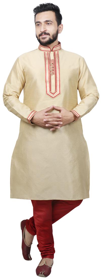 

SG LEMAN Dupion Solid Men Beige Kurta Pyjama