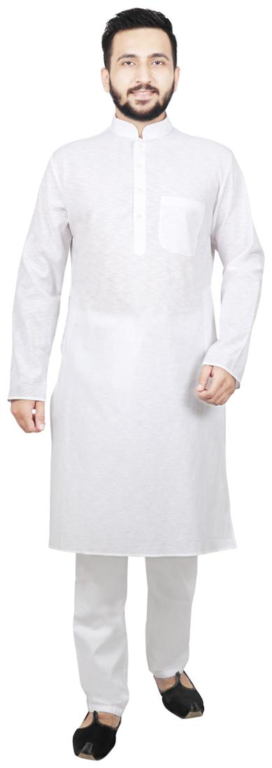 

SG LEMAN Dupion Solid Men White Kurta Pyjama