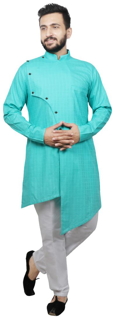 

SG LEMAN Dupion Checked Men Green Kurta Pyjama