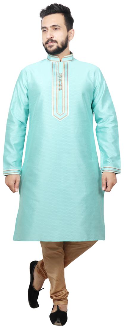 

SG LEMAN Dupion Printed Men Blue Kurta Pyjama