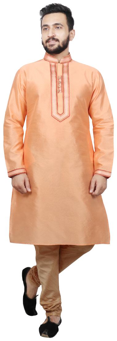 

SG LEMAN Dupion Printed Men Orange Kurta Pyjama