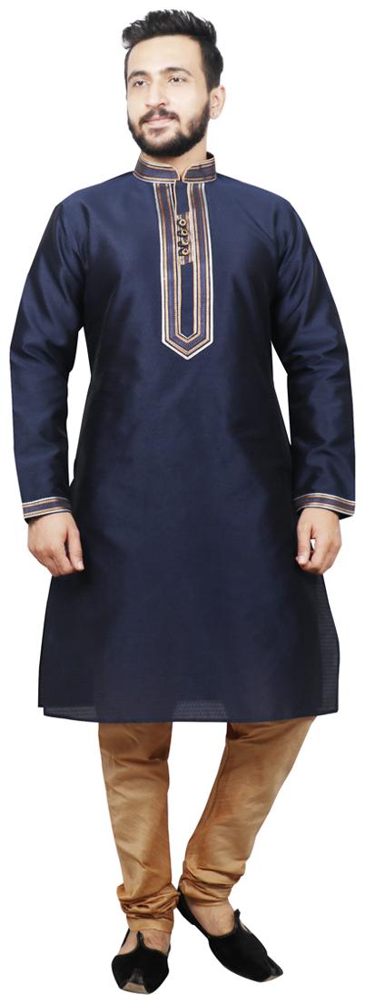 

SG LEMAN Dupion Printed Men Blue Kurta Pyjama